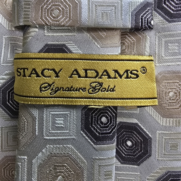 Stacy Adams Signature Gold Hexagonal Pattern Tie in Gray and Tan EUC - Picture 4 of 5